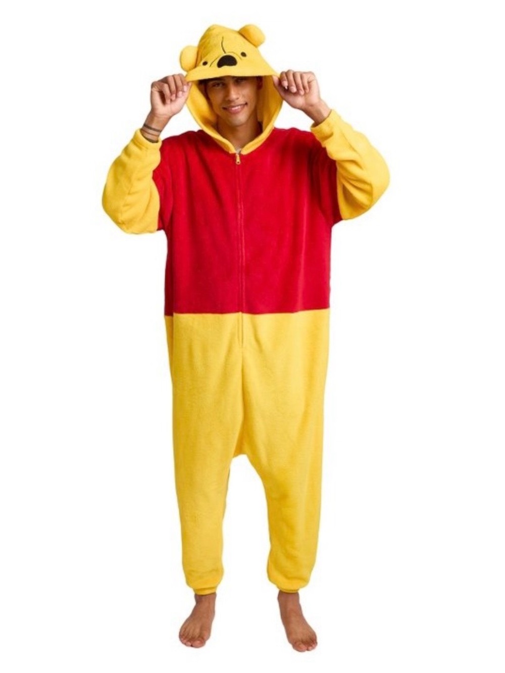 Winnie The Pooh Adult Long Sleeve Hooded Onesie Halloween  Costume Suit Size M
